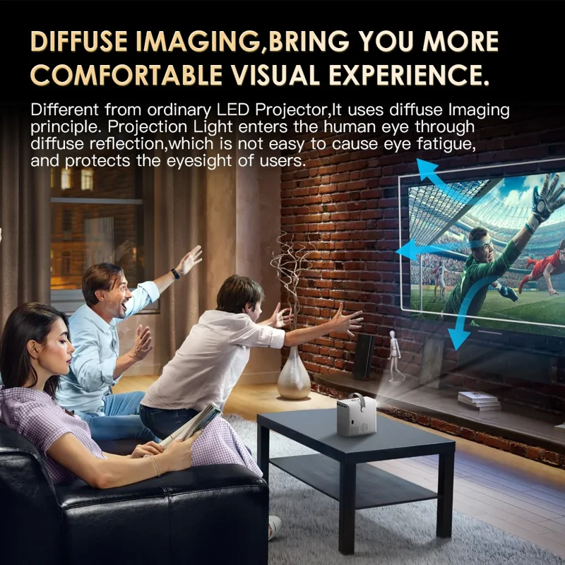 HONGTOP P11 Tragbarer Mini-Projektor WiFi6 Bluetooth-kompatibel HD-Video Home Theater 4+64G LED-Projektor - US-Stecker / Schwarz