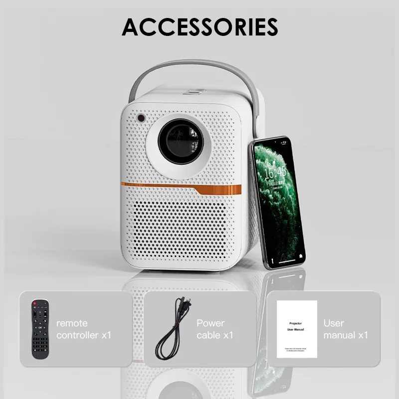 HONGTOP P11 Tragbarer Mini-Projektor WiFi6 Bluetooth-kompatibel HD-Video Home Theater 4+64G LED-Projektor - US-Stecker / Schwarz