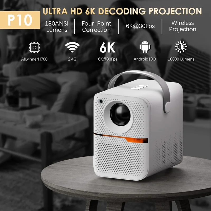 HONGTOP P11 Tragbarer Mini-Projektor WiFi6 Bluetooth-kompatibel HD-Video Home Theater 4+64G LED-Projektor - US-Stecker / Schwarz