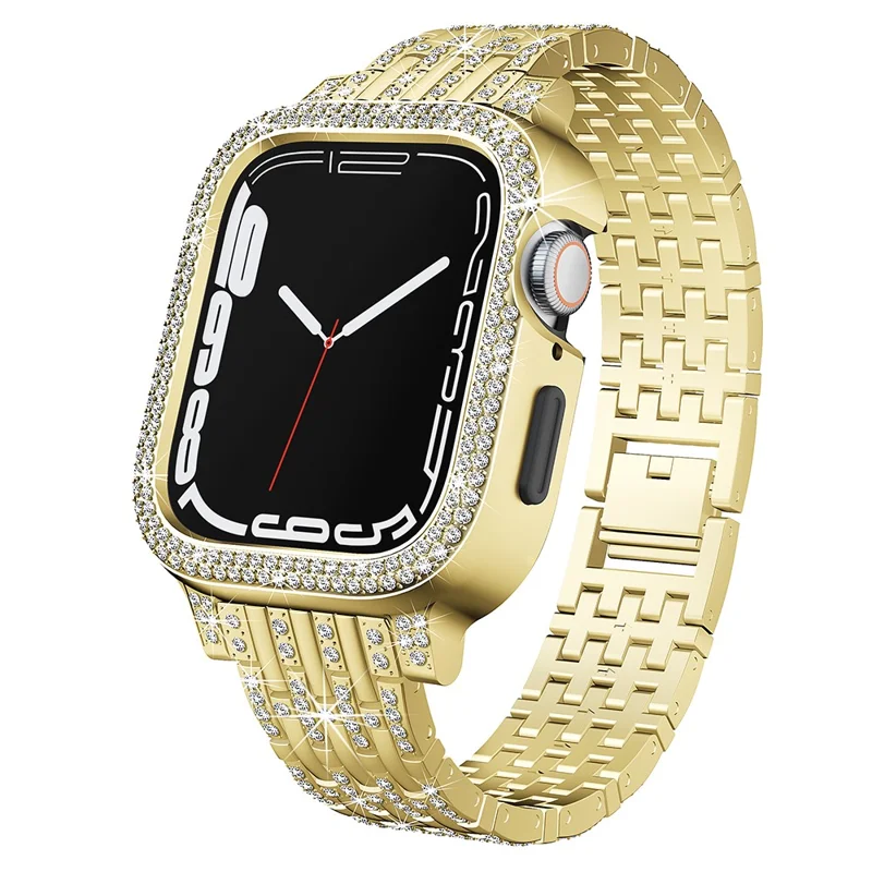 Para Apple Watch Series 6 5 4 SE (2023) SE (2022) SE 40mm Decoração de Cristal de Rocha Pulseira de Metal Integrada com a Caixa do Relógio - Dourado