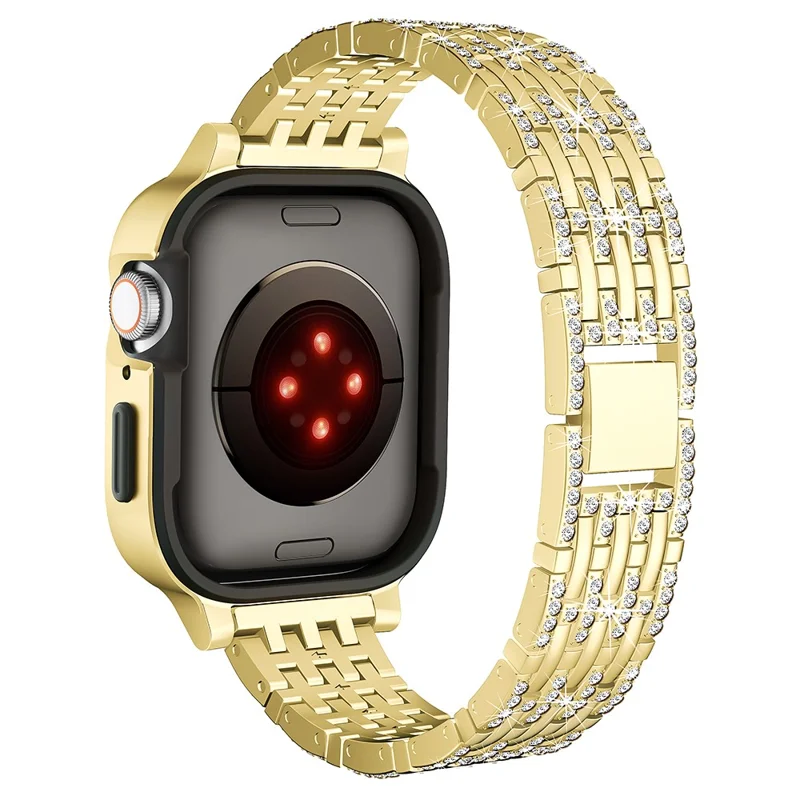 Para Apple Watch Series 6 5 4 SE (2023) SE (2022) SE 40mm Decoração de Cristal de Rocha Pulseira de Metal Integrada com a Caixa do Relógio - Dourado