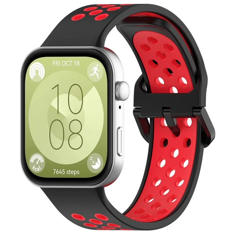 Para Huawei Watch Fit 3 Correa de Reloj de Silicona Suave de Reemplazo Banda de Dos Colores - Negro+Rojo