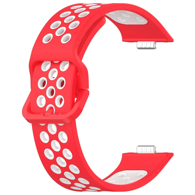 For Huawei Watch Fit 3 Soft Silicone Watch Strap Replacement Dual Color Band - Red+White