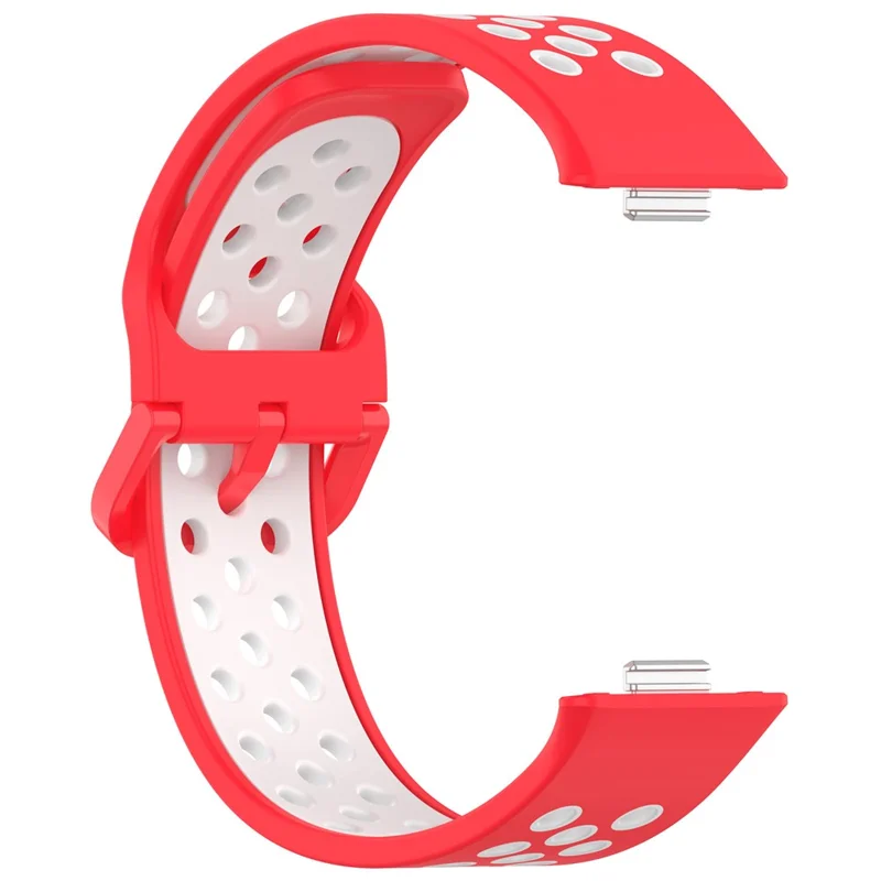 For Huawei Watch Fit 3 Soft Silicone Watch Strap Replacement Dual Color Band - Red+White