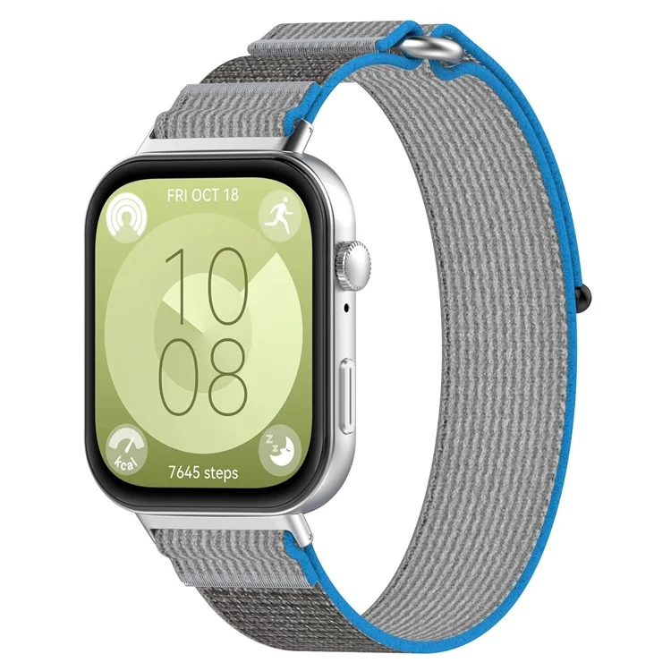 For Huawei Watch Fit 3 Wrist Watch Band Nylon Comfortable Strap Replacement - Blue+Grey