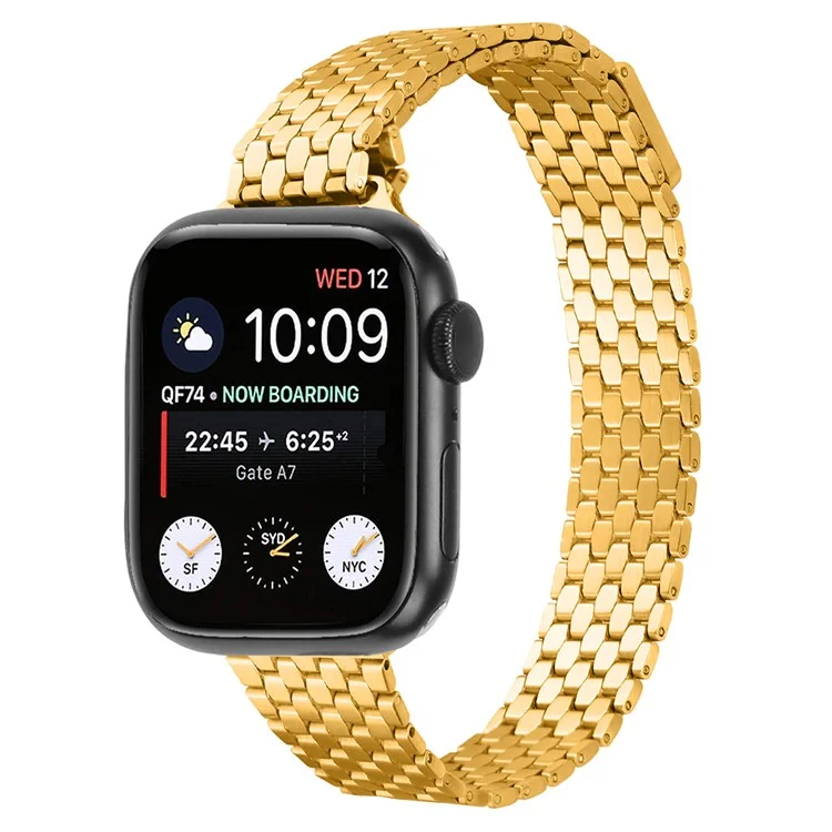 For Apple Watch 10 46mm / Ultra 2 / Ultra 49mm / 9 8 7 45mm / SE (2023) SE (2022) SE 6 5 4 44mm / 3 2 1 42mm Magnetic Buckle Stainless Steel Strap - Gold