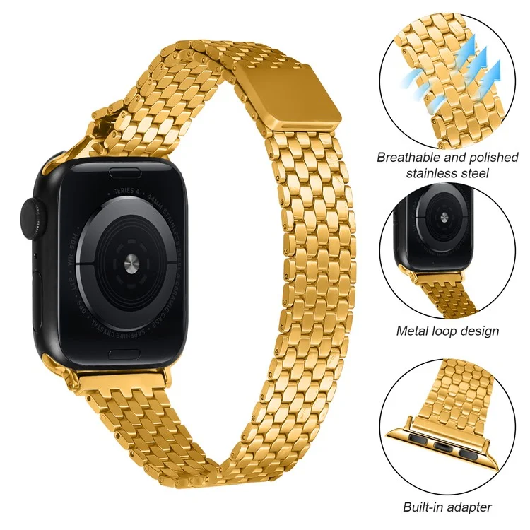 For Apple Watch 10 46mm / Ultra 2 / Ultra 49mm / 9 8 7 45mm / SE (2023) SE (2022) SE 6 5 4 44mm / 3 2 1 42mm Magnetic Buckle Stainless Steel Strap - Gold