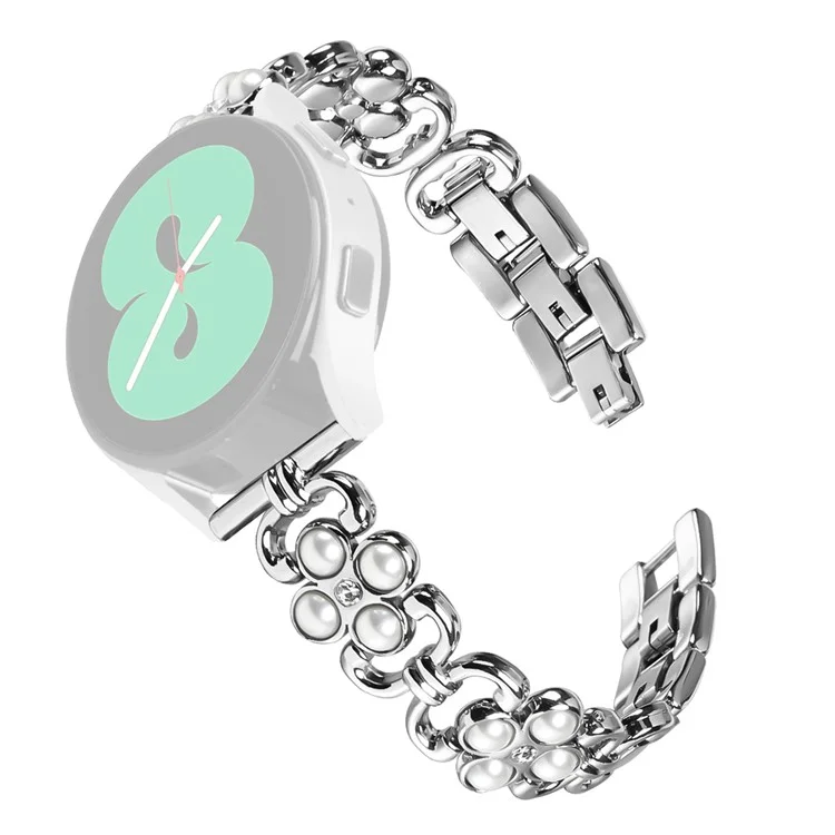 For Motorola Moto 360 42mm (2nd gen) Wrist Band Pearl Four Leaf Clover Design Stainless Steel Strap - Silver