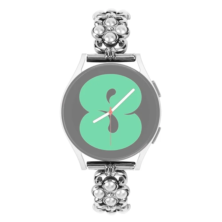 For Motorola Moto 360 42mm (2nd gen) Wrist Band Pearl Four Leaf Clover Design Stainless Steel Strap - Silver