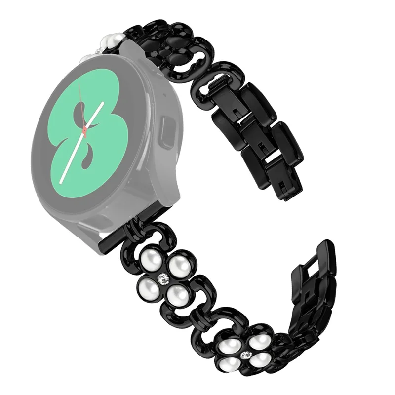 Watch Strap for Huami Amazfit GTS Pearl Decor Four Leaf Clover Stainless Steel Band - Black
