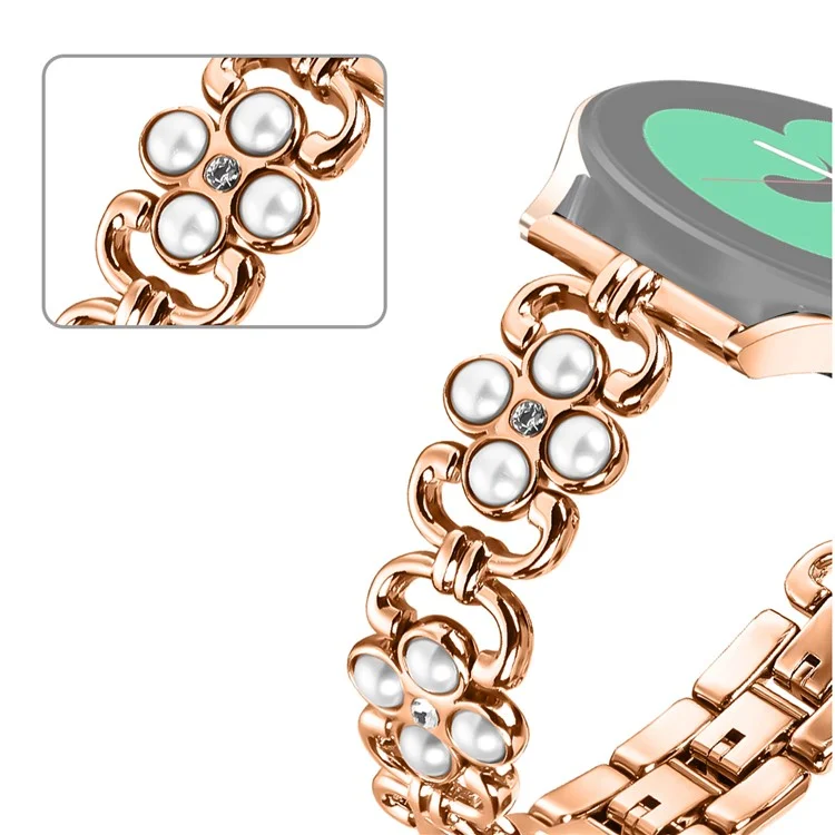 Para Huami Amazfit Bip / Bip Lite Pearl Decor Four Leaf Clover Stainless Steel Strap Watch Band - Rose Gold