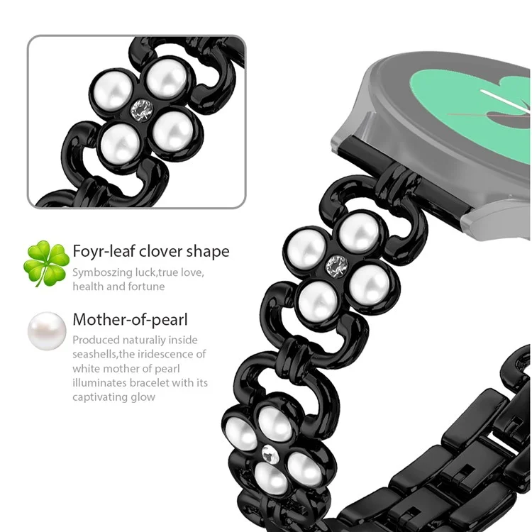 Per Huawei Watch 2 Wrist Band Pearl Decor Four Leaf Clover Stainless Steel Strap - Nero