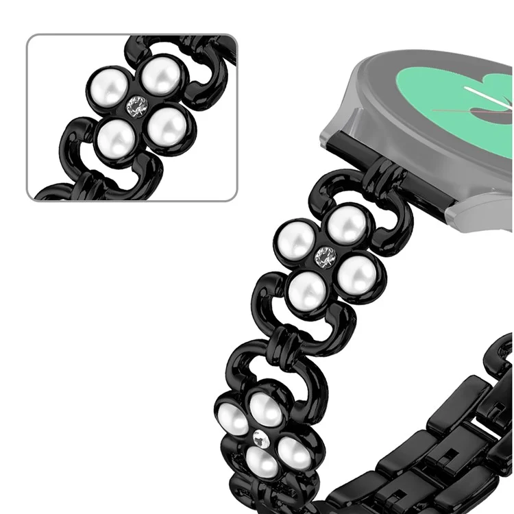 Para Garmin Vivomove 3 / GarminMove 3 Fashion Pearl Four Leaf Clover Watch Band Pulsera de acero inoxidable - Negro