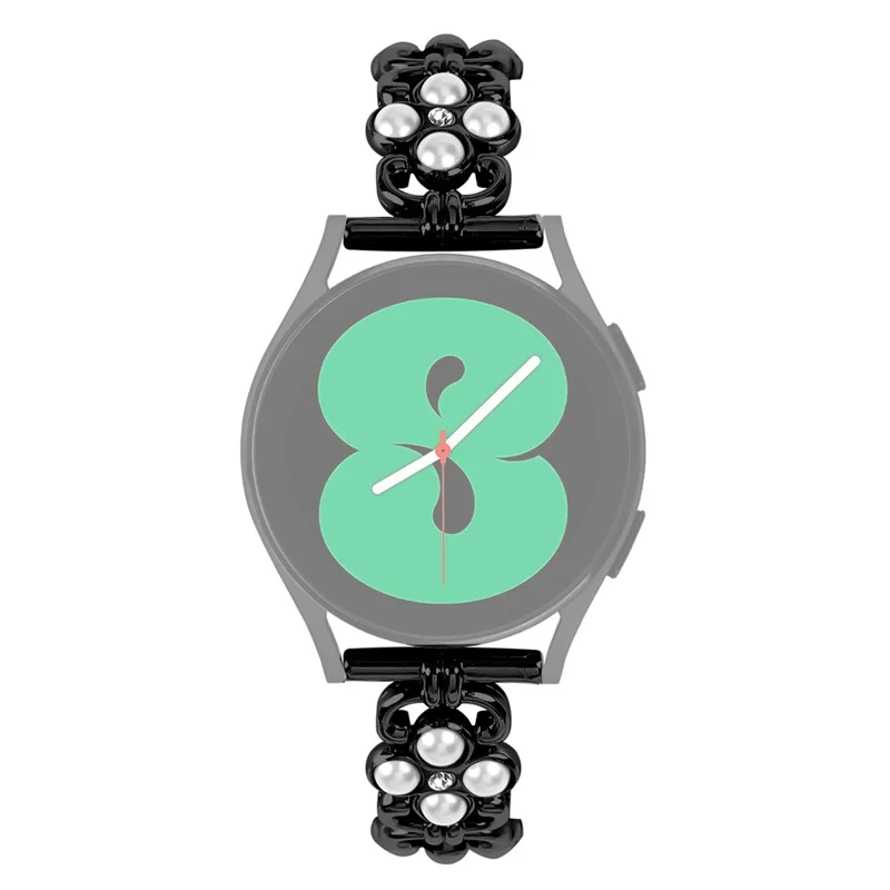 For Garmin Forerunner 245 Music / 245 Watch Strap Pearl Decor Four Leaf Clover Stainless Steel Band - Black