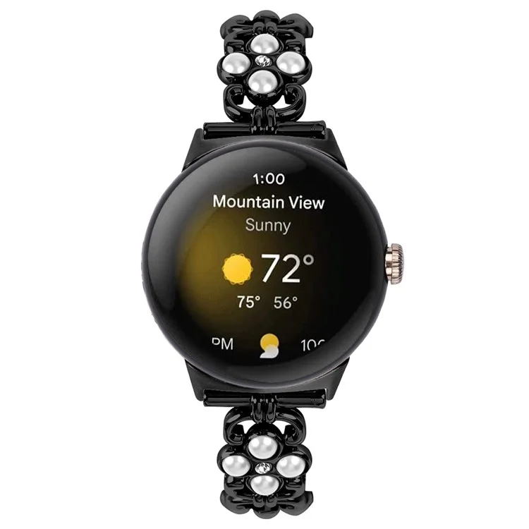 Para Google Pixel Watch 3 41mm / Watch 2 / Pixel Watch Watchband Pearl Four Leaf Clover Decor Stainless Steel Wristband - Negro
