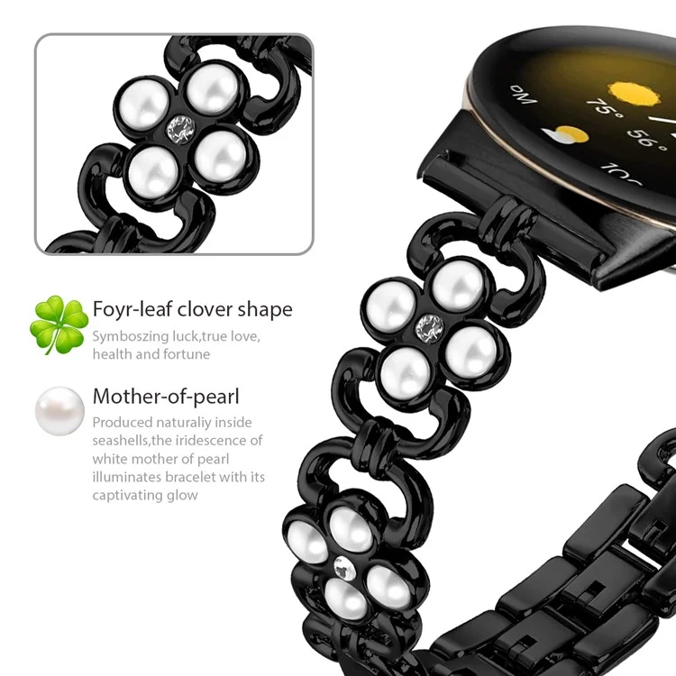Para Google Pixel Watch 3 41mm / Watch 2 / Pixel Watch Watchband Pearl Four Leaf Clover Decor Stainless Steel Wristband - Negro
