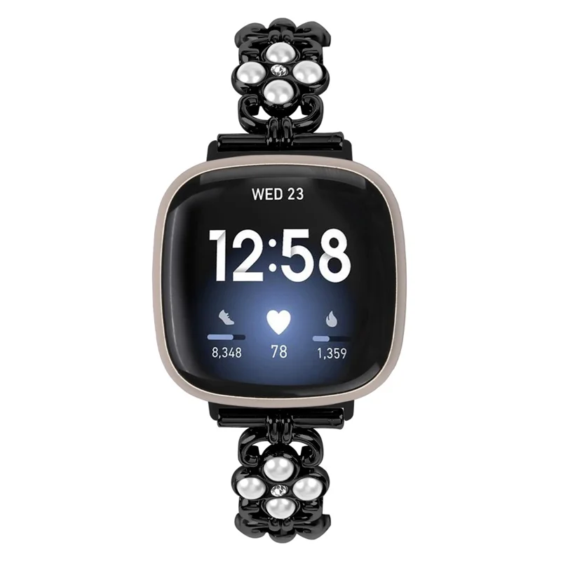 For Fitbit Versa 3 / Fitbit Sense Wholesale Stainless Steel Watch Band with Pearl Decor - Black