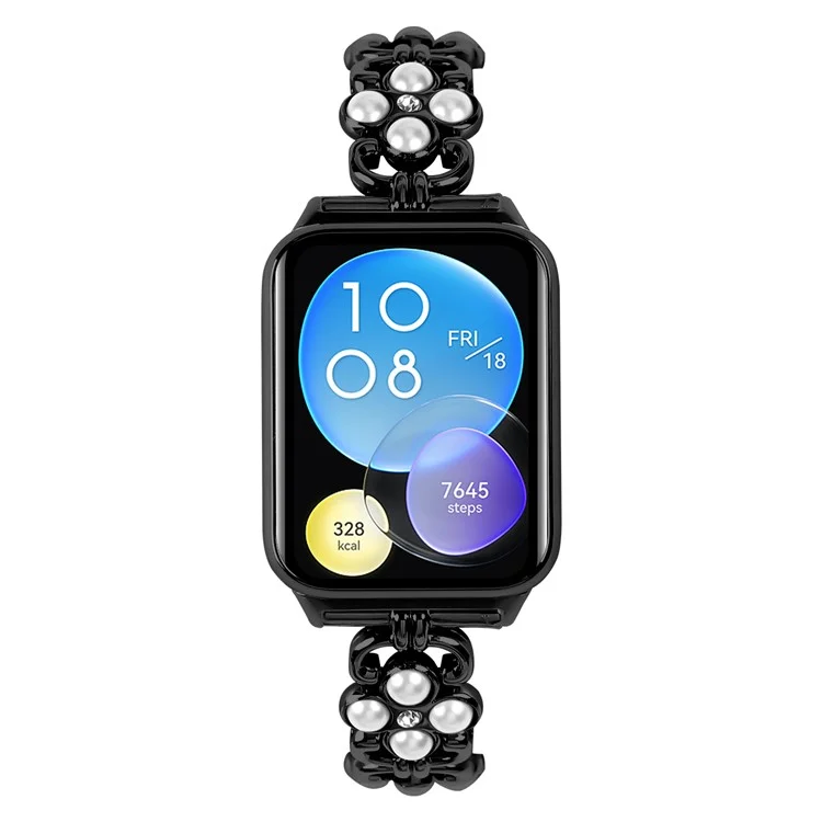 Оптовый ремешок для часов для Xiaomi Smart Band 8 Pro Pearl Decor Four Leaf Clover Stainless Steel Band - Черный
