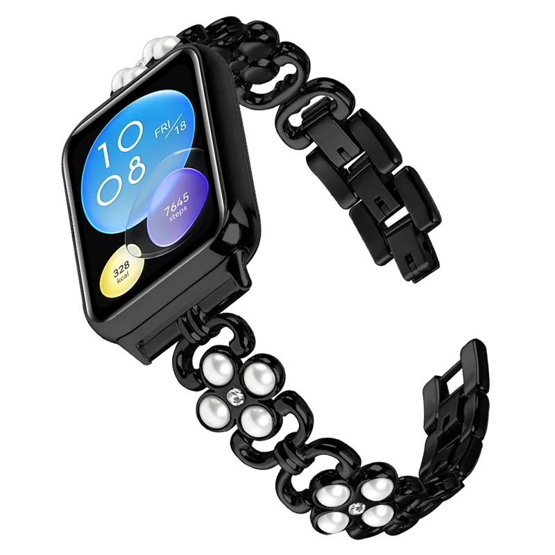 For Xiaomi Redmi 4 Wrist Bracelet Pearl Decor Four Leaf Clover Stainless Steel Watch Band - Black