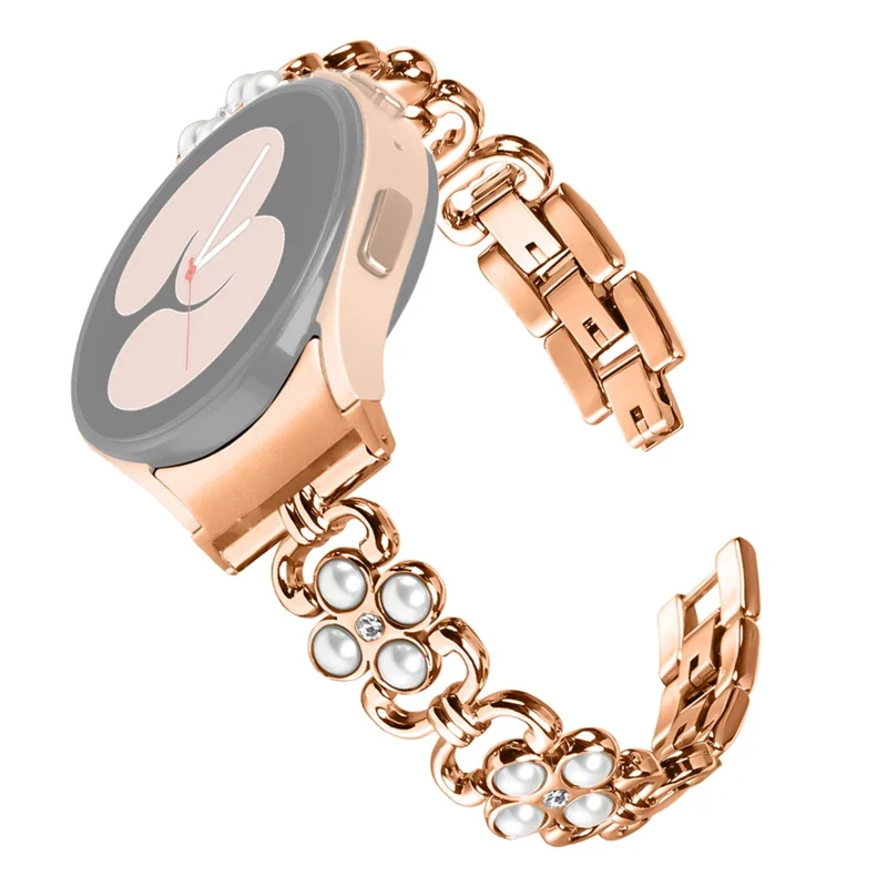 Per Samsung Galaxy Watch6 40mm 44mm / Watch6 Classic 43mm 47mm Quick Release Four Leaf Clover Stainless Steel Watch Strap - Rose Gold
