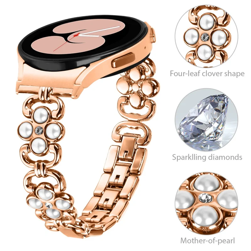 Per Samsung Galaxy Watch6 40mm 44mm / Watch6 Classic 43mm 47mm Quick Release Four Leaf Clover Stainless Steel Watch Strap - Rose Gold