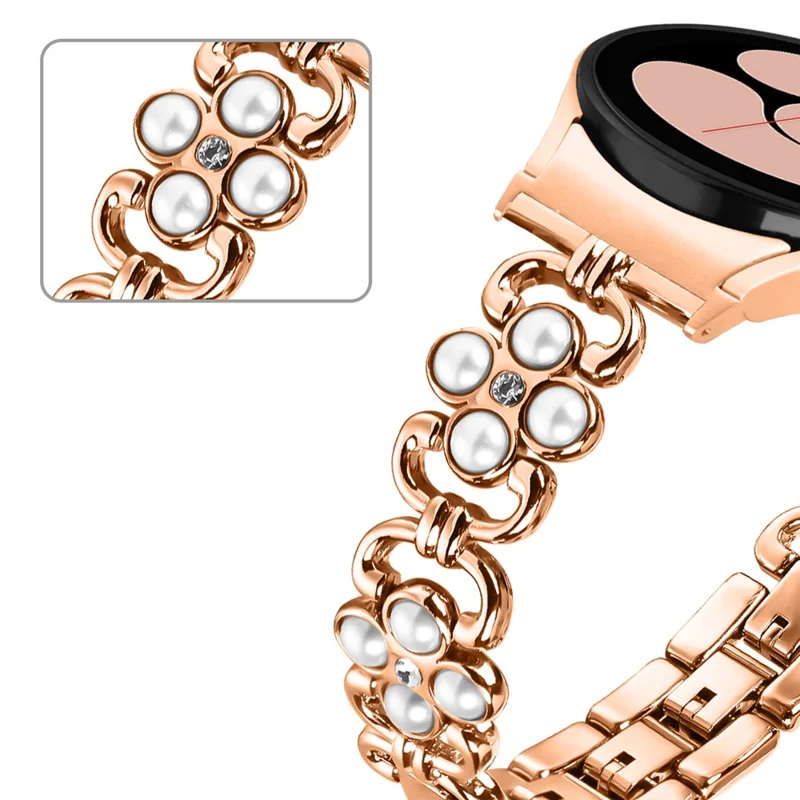Per Samsung Galaxy Watch6 40mm 44mm / Watch6 Classic 43mm 47mm Quick Release Four Leaf Clover Stainless Steel Watch Strap - Rose Gold