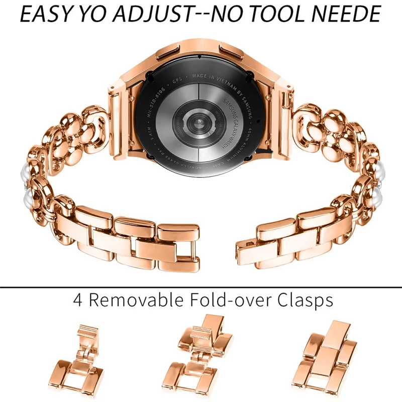 Per Samsung Galaxy Watch6 40mm 44mm / Watch6 Classic 43mm 47mm Quick Release Four Leaf Clover Stainless Steel Watch Strap - Rose Gold