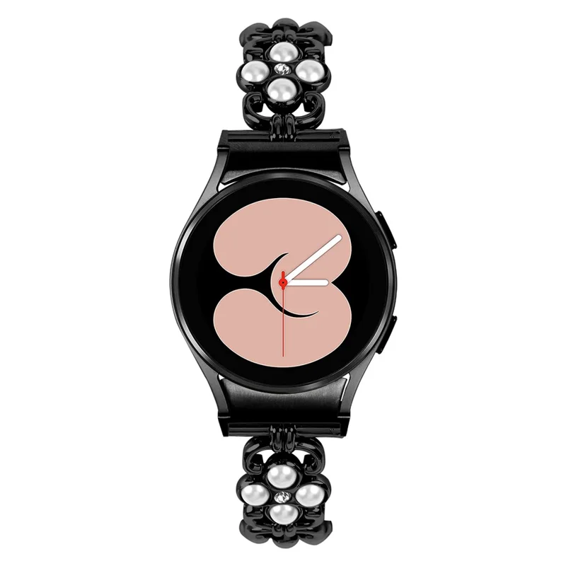 For Samsung Galaxy Watch6 40mm 44mm / Watch6 Classic 43mm 47mm Quick Release Four Leaf Clover Stainless Steel Watch Strap - Black