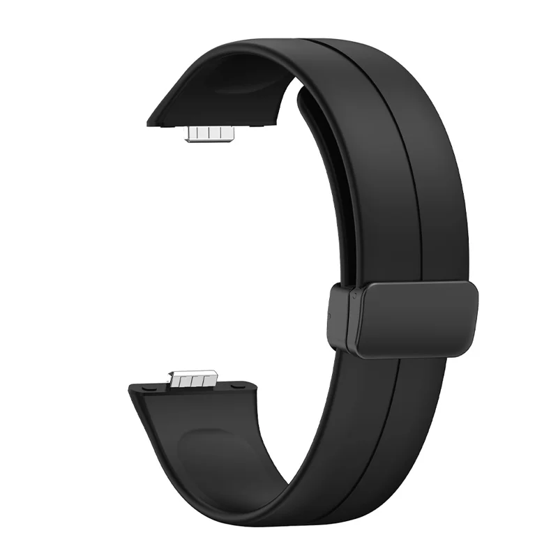 For Huawei Watch Fit 3 Silicone Strap Magnetic Folding Buckle Watch Band - Black