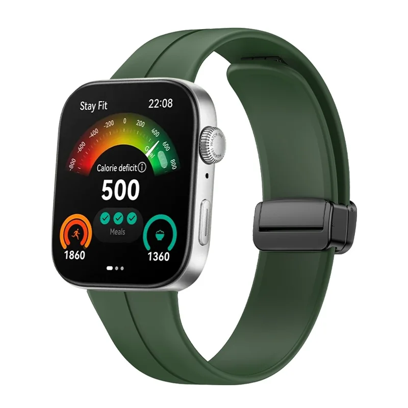 Para Huawei Watch Fit 3 Pulseira de Silicone com Fivela Magnética Dobrável - Verde
