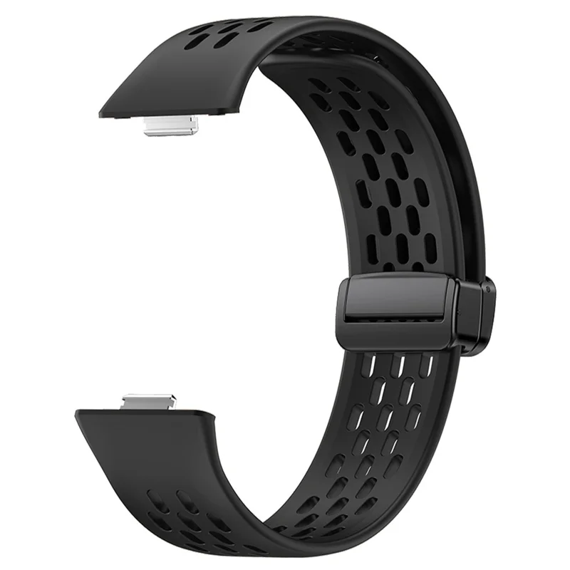 For Huawei Watch Fit 3 Silicone Watch Band Hollow-Out Strap with Magnetic Folding Buckle - Black