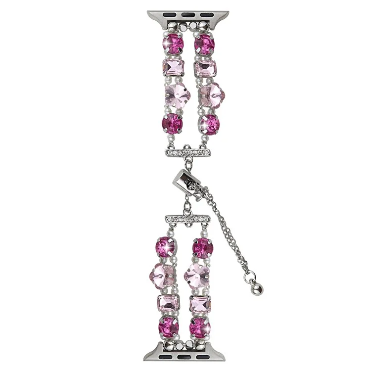 Para Apple Watch 10 46mm / Ultra 2 / Ultra 49mm / 9 8 7 45mm / SE (2023) SE (2022) SE 6 5 4 44mm / 3 2 1 42mm Pulseira de Relógio Pulseira de Corrente de Cristal Strass - Rosa