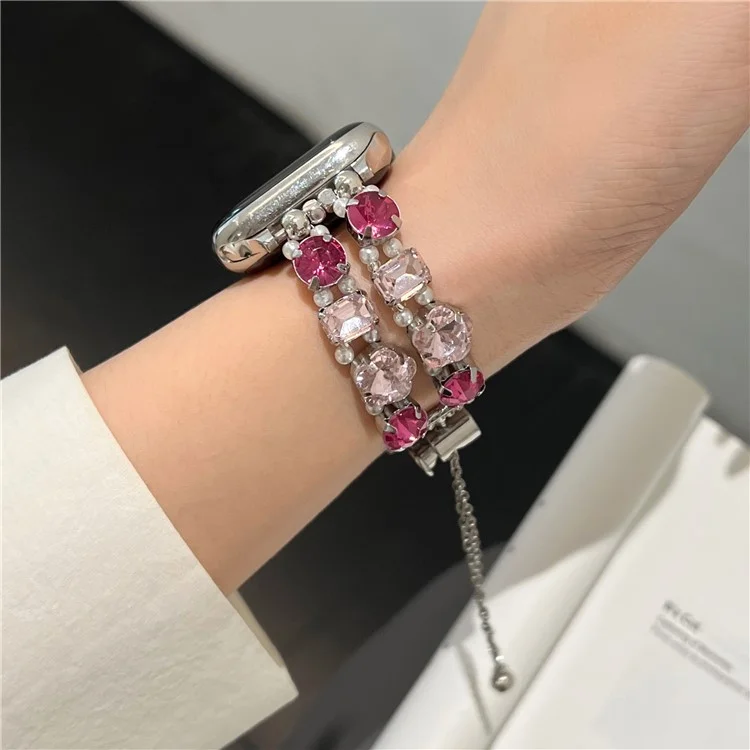 Para Apple Watch 10 46mm / Ultra 2 / Ultra 49mm / 9 8 7 45mm / SE (2023) SE (2022) SE 6 5 4 44mm / 3 2 1 42mm Pulseira de Relógio Pulseira de Corrente de Cristal Strass - Rosa
