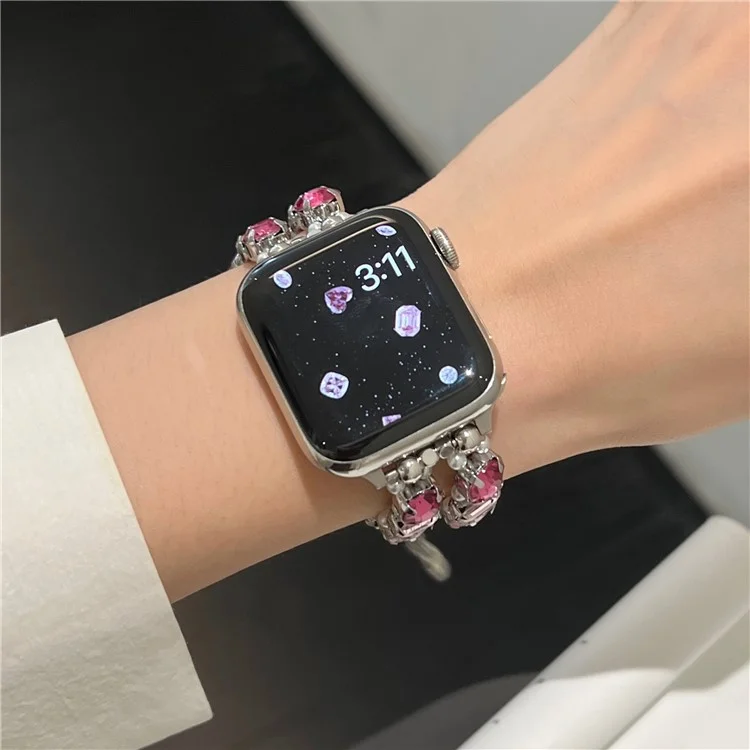 Para Apple Watch 10 46mm / Ultra 2 / Ultra 49mm / 9 8 7 45mm / SE (2023) SE (2022) SE 6 5 4 44mm / 3 2 1 42mm Pulseira de Relógio Pulseira de Corrente de Cristal Strass - Rosa