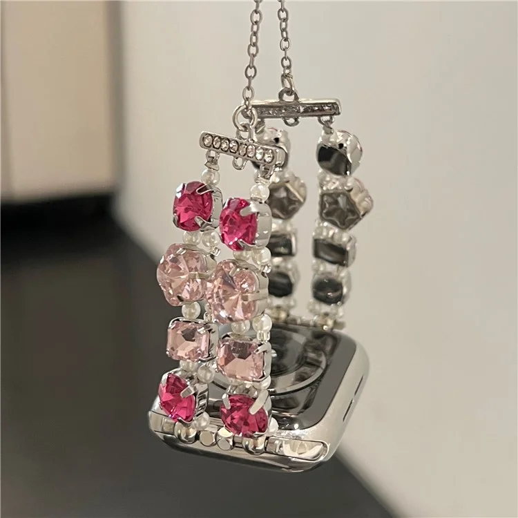 Para Apple Watch 10 46mm / Ultra 2 / Ultra 49mm / 9 8 7 45mm / SE (2023) SE (2022) SE 6 5 4 44mm / 3 2 1 42mm Pulseira de Relógio Pulseira de Corrente de Cristal Strass - Rosa