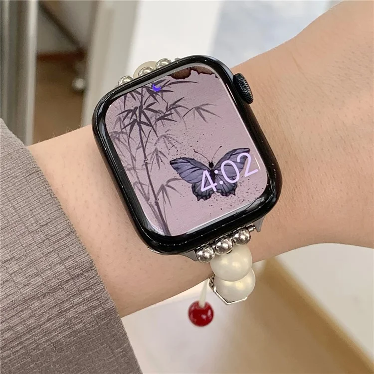 For Apple Watch 10 46mm / Ultra 2 / Ultra 49mm / 9 8 7 45mm / SE (2023) SE (2022) SE 6 5 4 44mm / 3 2 1 42mm Artificial Pearl Strap - Beige / 1-Chain