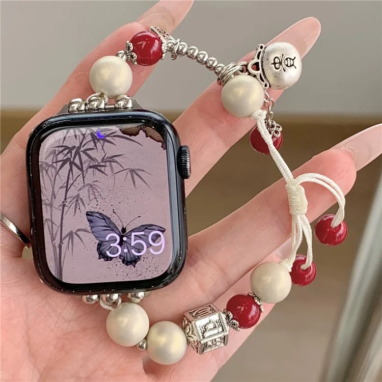 For Apple Watch 10 46mm / Ultra 2 / Ultra 49mm / 9 8 7 45mm / SE (2023) SE (2022) SE 6 5 4 44mm / 3 2 1 42mm Artificial Pearl Strap - Beige / 1-Chain