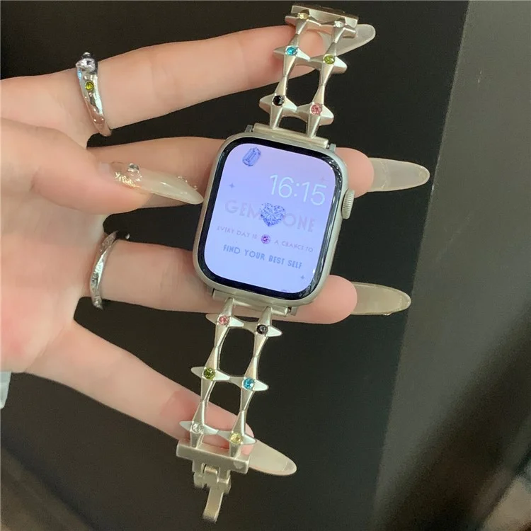 For Apple Watch Series 10 42mm / 9 8 7 41mm / SE (2023) SE (2022) SE 6 5 4 40mm / 3 2 1 38mm Alloy Bracelet Watch Band - Starlight