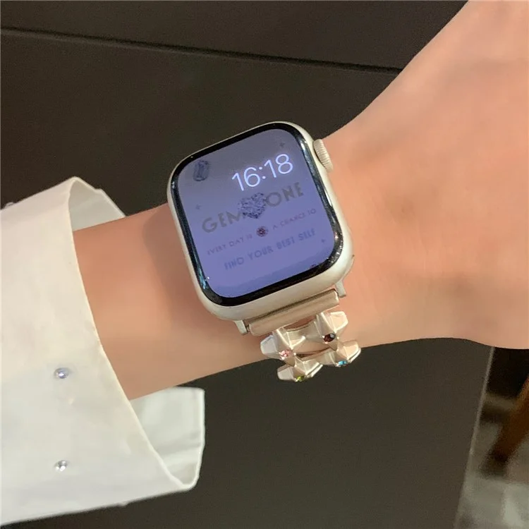 For Apple Watch Series 10 42mm / 9 8 7 41mm / SE (2023) SE (2022) SE 6 5 4 40mm / 3 2 1 38mm Alloy Bracelet Watch Band - Starlight