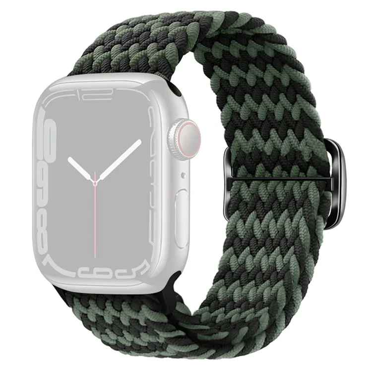 Для Apple Watch Series 10 42mm / 9 8 7 41mm / SE (2023) SE (2022) SE 6 5 4 40mm / 3 2 1 38mm Ремешок для часов Плетеный нейлоновый ремешок - W-образный черно-зеленый