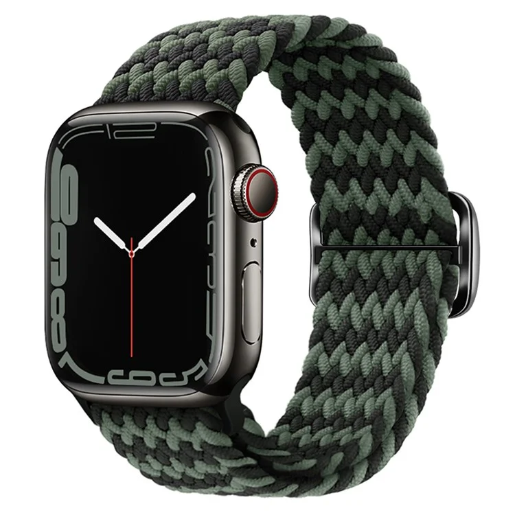 Для Apple Watch Series 10 42mm / 9 8 7 41mm / SE (2023) SE (2022) SE 6 5 4 40mm / 3 2 1 38mm Ремешок для часов Плетеный нейлоновый ремешок - W-образный черно-зеленый