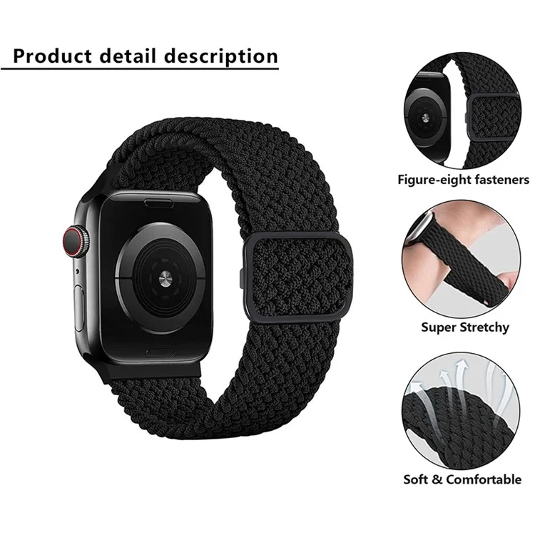 Для Apple Watch Series 10 42mm / 9 8 7 41mm / SE (2023) SE (2022) SE 6 5 4 40mm / 3 2 1 38mm Ремешок для часов Плетеный нейлоновый ремешок - W-образный черно-зеленый