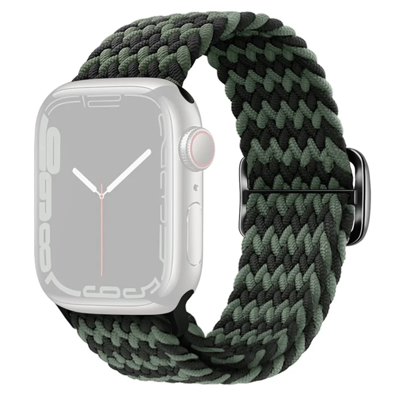 Para Apple Watch 10 46mm / Ultra 2 / Ultra 49mm / 9 8 7 45mm / SE (2023) SE (2022) SE 6 5 4 44mm / 3 2 1 42mm Strap Nylon Trançado Banda de Relógio - W-Shape Preto+Verde