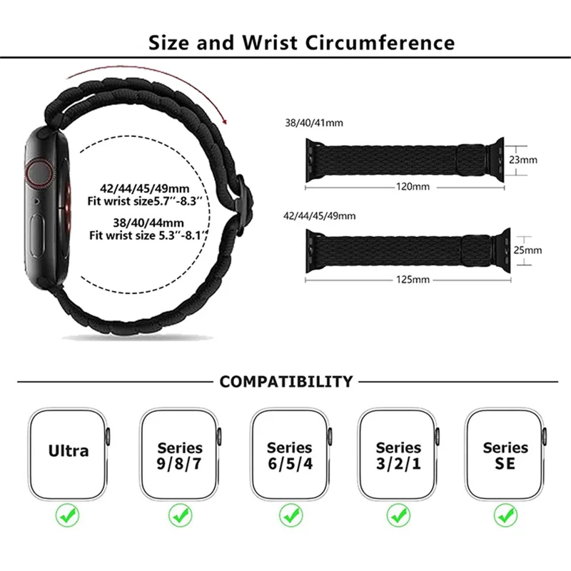 Para Apple Watch 10 46mm / Ultra 2 / Ultra 49mm / 9 8 7 45mm / SE (2023) SE (2022) SE 6 5 4 44mm / 3 2 1 42mm Strap Nylon Trançado Banda de Relógio - W-Shape Preto+Verde