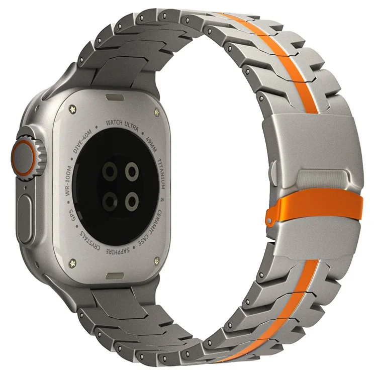 For Apple Watch 10 46mm / Ultra 2 / Ultra 49mm / 9 8 7 45mm / SE (2023) SE (2022) SE 6 5 4 44mm / 3 2 1 42mm Titanium Steel Wrist Strap - Titanium+Orange