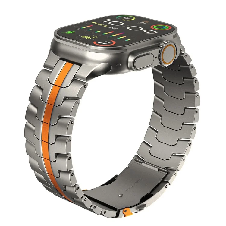 For Apple Watch 10 46mm / Ultra 2 / Ultra 49mm / 9 8 7 45mm / SE (2023) SE (2022) SE 6 5 4 44mm / 3 2 1 42mm Titanium Steel Wrist Strap - Titanium+Orange