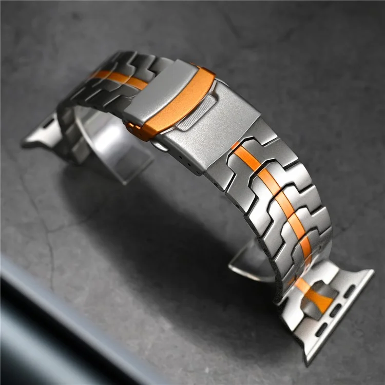 For Apple Watch 10 46mm / Ultra 2 / Ultra 49mm / 9 8 7 45mm / SE (2023) SE (2022) SE 6 5 4 44mm / 3 2 1 42mm Titanium Steel Wrist Strap - Titanium+Orange
