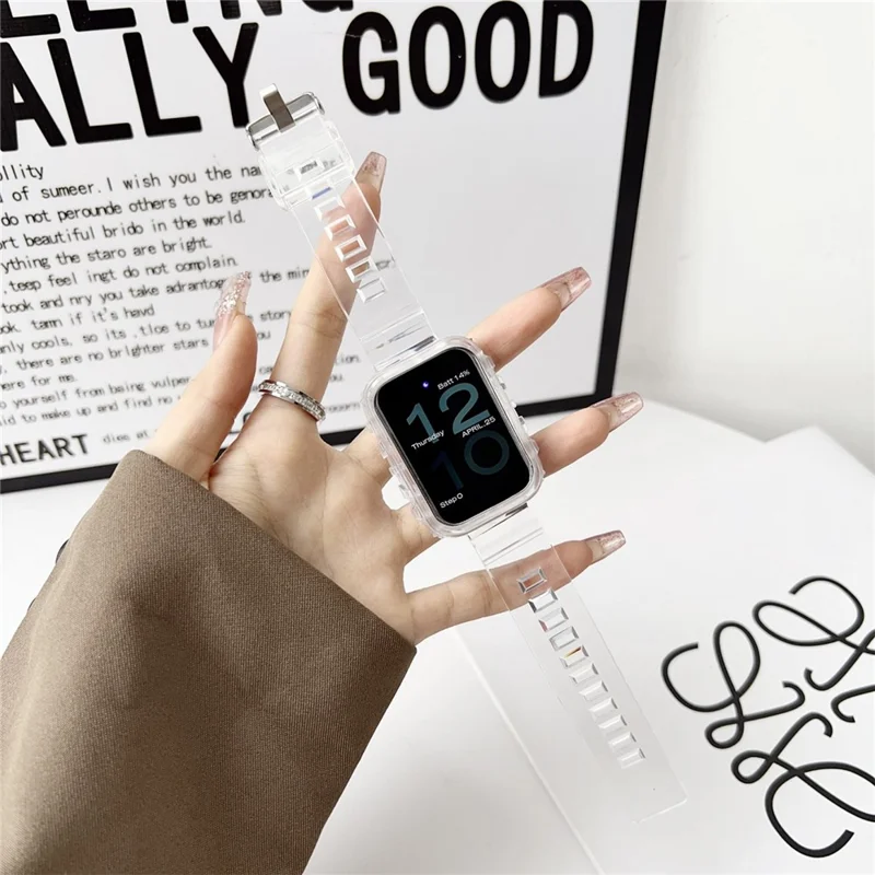 Интегрированный ремешок для смарт-браслета Xiaomi Smart Band 8 Pro, регулируемый силиконовый ремешок с чехлом для часов - прозрачный белый