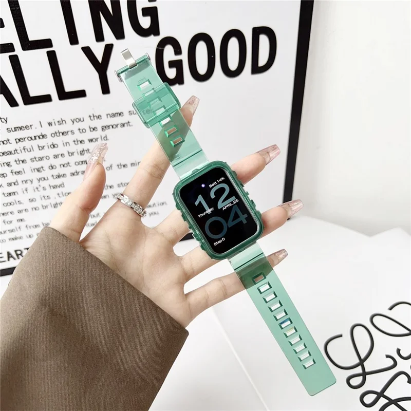 Integrated Watch Strap for Xiaomi Smart Band 8 Pro Adjustable Silicone Watchband with Watch Case - Transparent Green