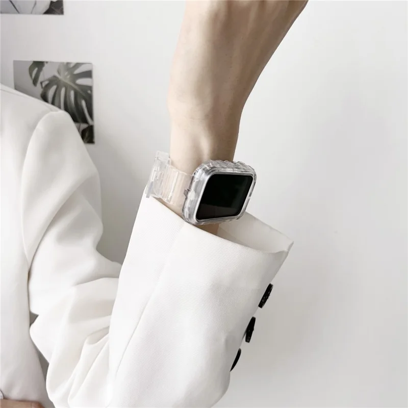 Integrated Watch Strap for Xiaomi Smart Band 8 Pro Adjustable Silicone Watchband with Watch Case - Transparent Green